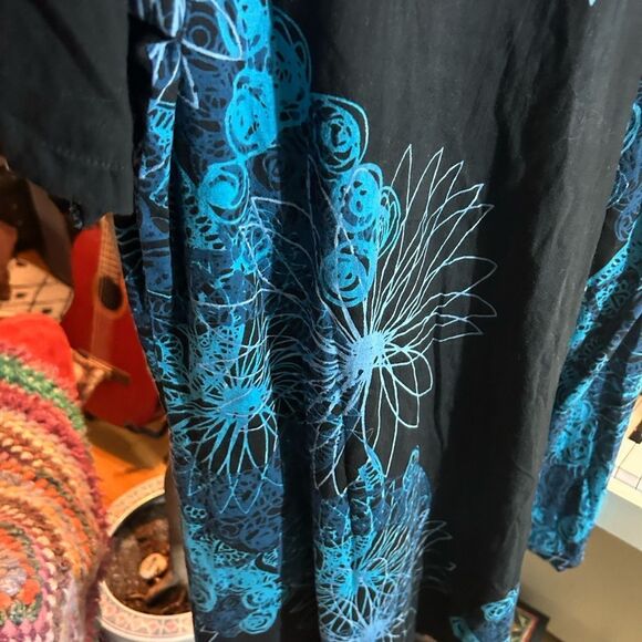 Leopards & Roses Elegant Boho Asymmetrical Black and Blue Dress XL - Picture 12 of 16